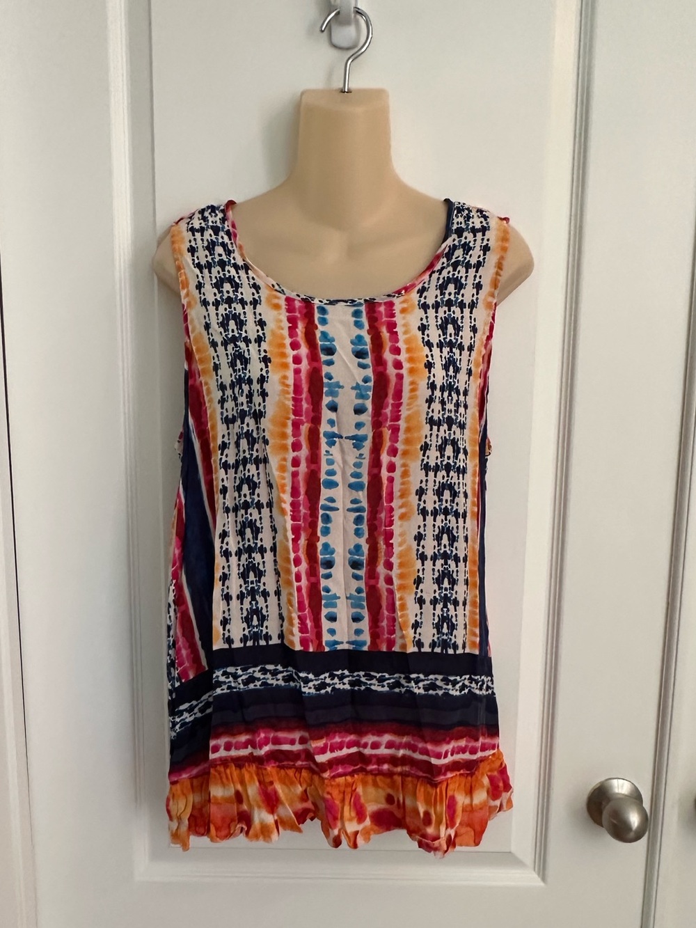 BLL New York Boho Tie Dye Batik Ruffle Tunic Blouse Tank Top XL